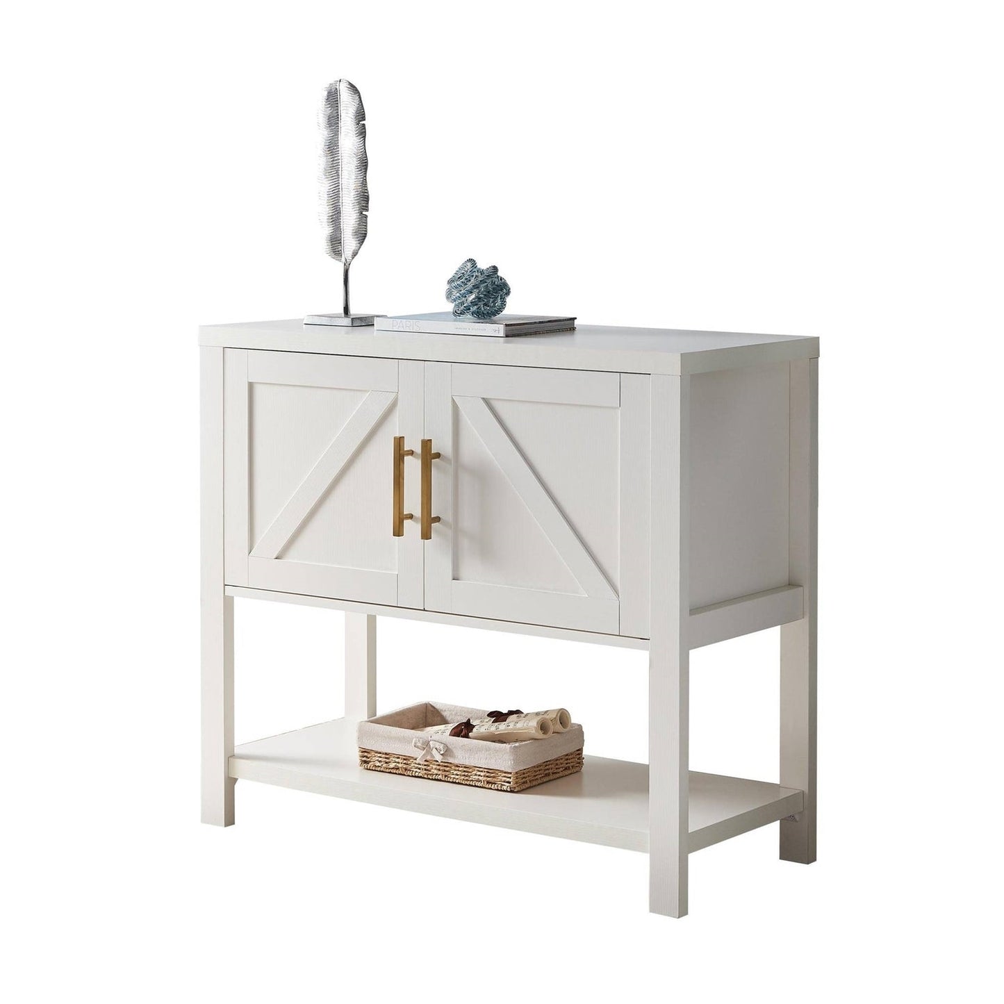 Mesa Consola Moderna de Madera de 2 Cajones Blanca