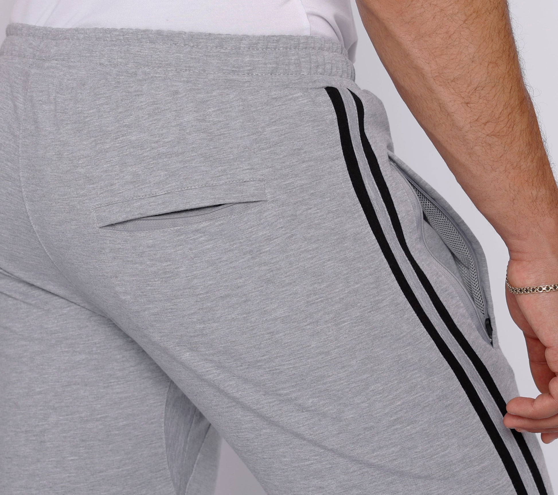 SCR Sportswear Ultimate Flex Athletic Sweatpants Straight gray joggers with black side stripes on Tampa Home & Garden Store