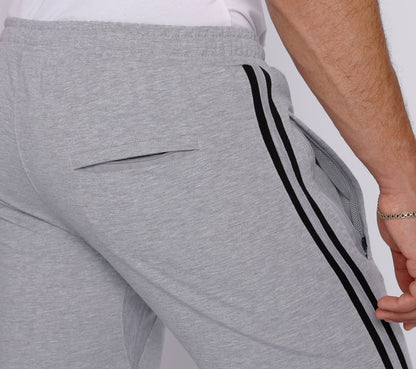 SCR Sportswear Ultimate Flex Athletic Sweatpants Straight gray joggers with black side stripes on Tampa Home & Garden Store