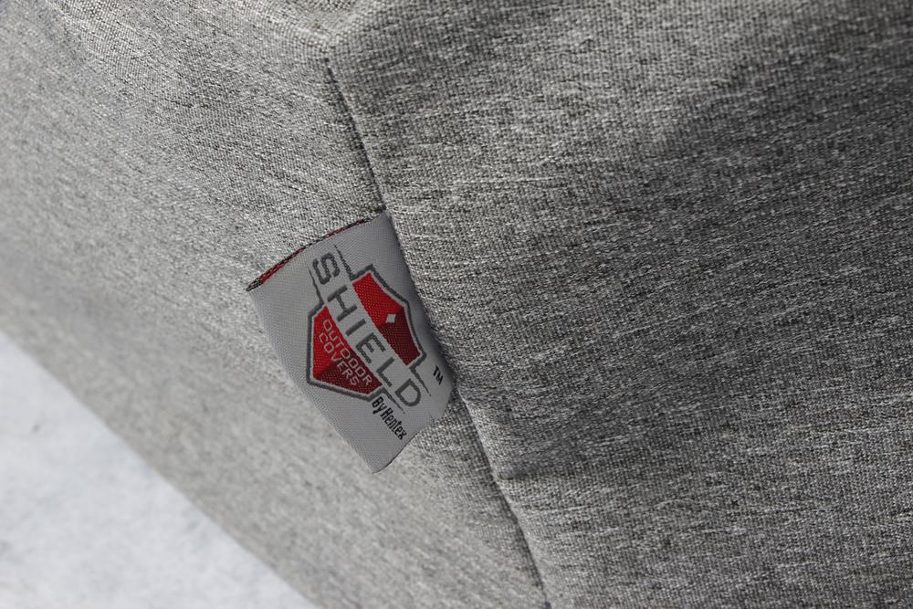 Umbrella Cover Shield Outdoor Covers, market style, platinum gray fabric with brand tag on Tampa Home & Garden Store