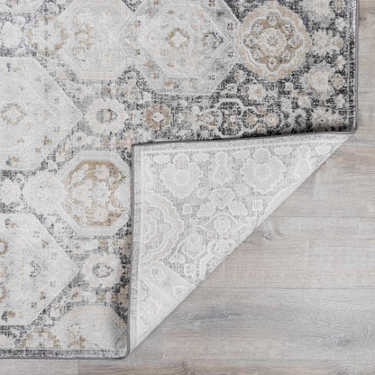 Minoa Area Rug by Boutique Rugs in ivory gray distressed medallion pattern on Tampa Home & Garden Store