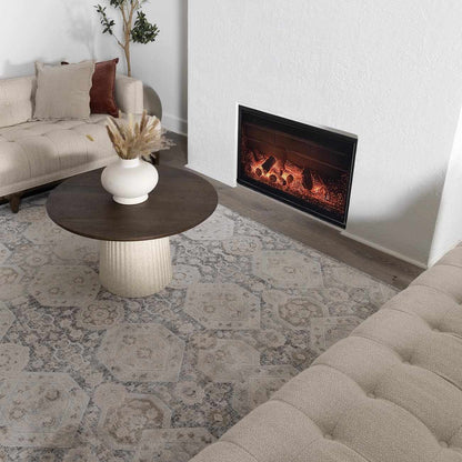 Minoa Area Rug by Boutique Rugs in soft gray-beige medallion pattern for living rooms on Tampa Home & Garden Store