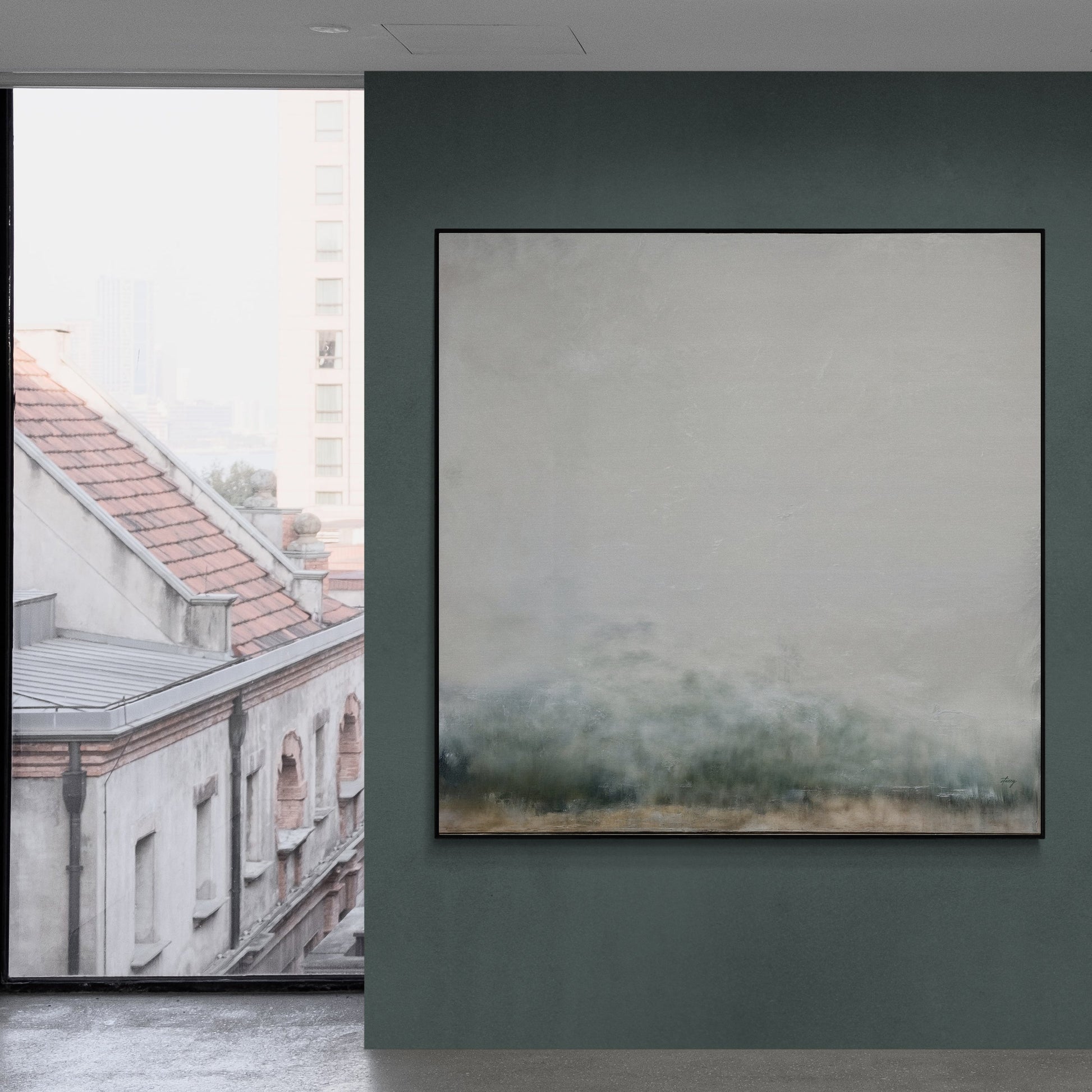 Canvas print Misty Genesis by Tailored Canvases, gray mist landscape on dark wall on Tampa Home & Garden Store