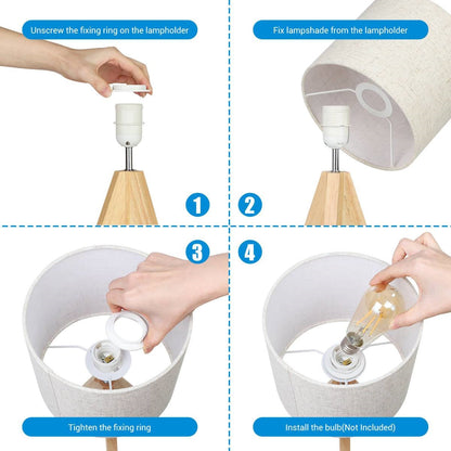 Juego de 2 - Lámpara de mesa trípode de madera maciza con pantalla de lino beige