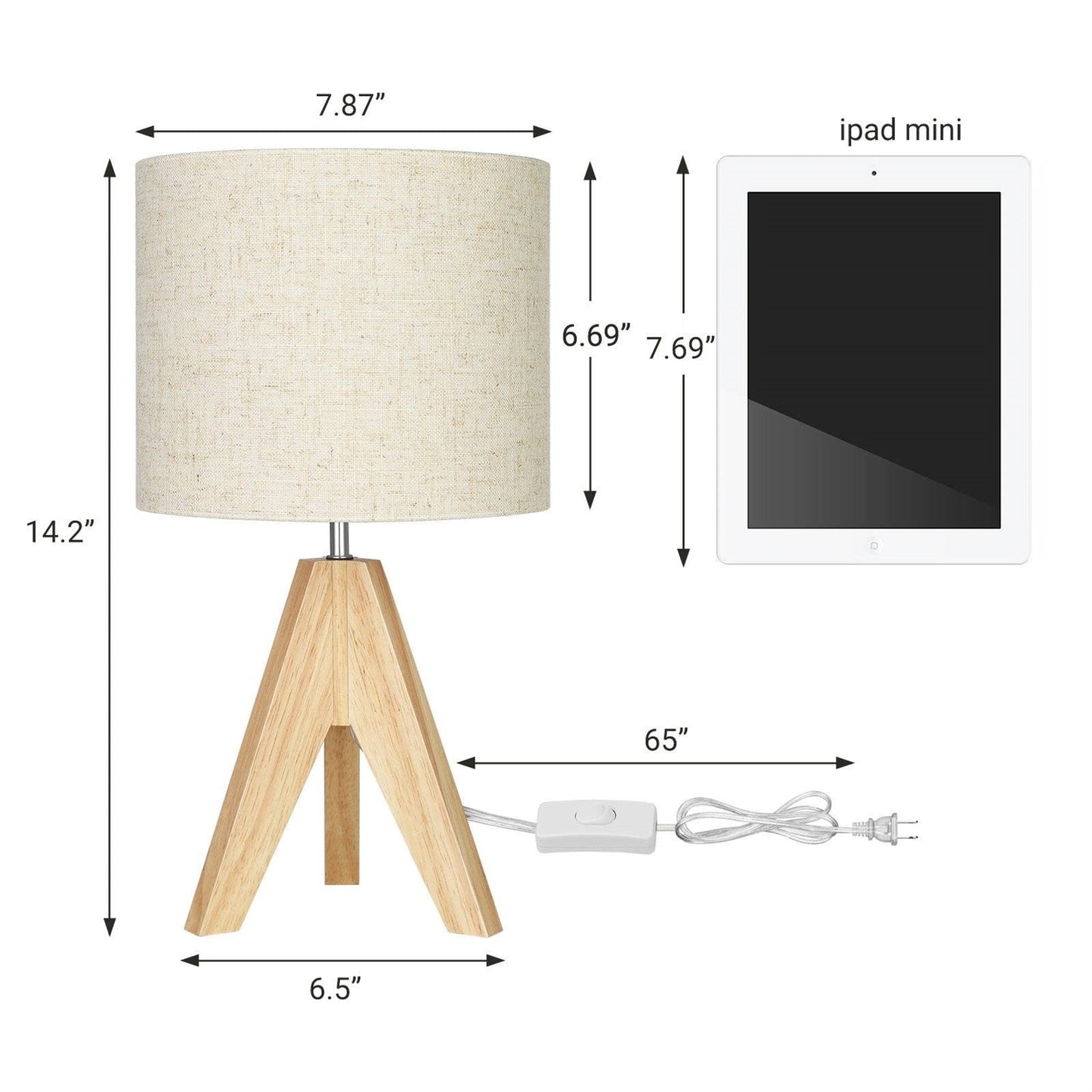 Juego de 2 - Lámpara de mesa trípode de madera maciza con pantalla de lino beige
