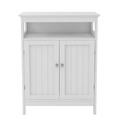 Armario de lino para baño de 2 puertas con estante de almacenamiento en acabado de madera blanca