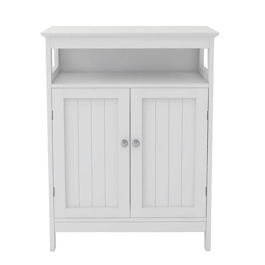 Armario de lino para baño de 2 puertas con estante de almacenamiento en acabado de madera blanca