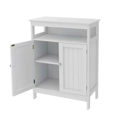 Armario de lino para baño de 2 puertas con estante de almacenamiento en acabado de madera blanca