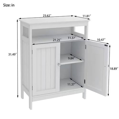 Armario de lino para baño de 2 puertas con estante de almacenamiento en acabado de madera blanca