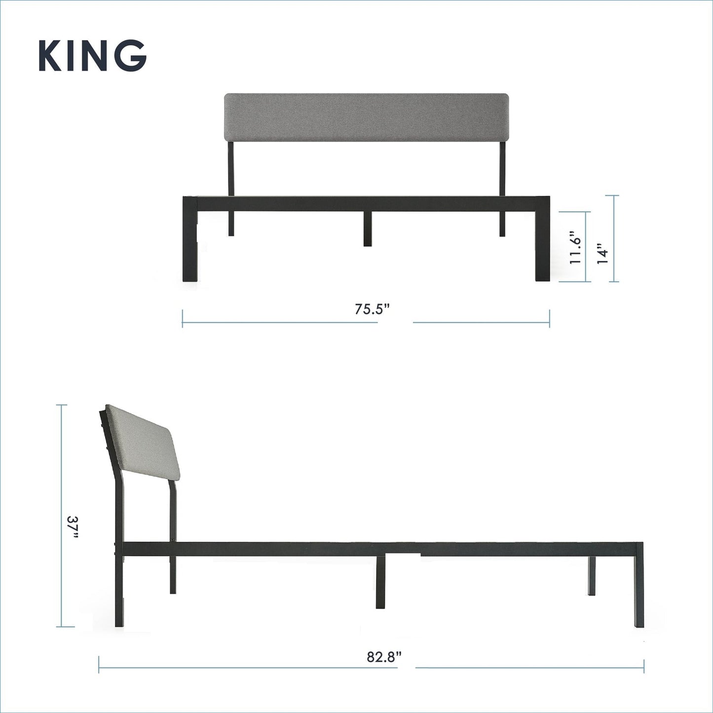 Cama Plataforma King Size con Cabecero de Tela Suave Gris y Somier de Láminas de Madera