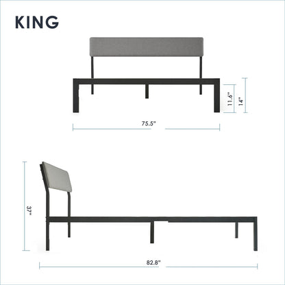 Cama Plataforma King Size con Cabecero de Tela Suave Gris y Somier de Láminas de Madera