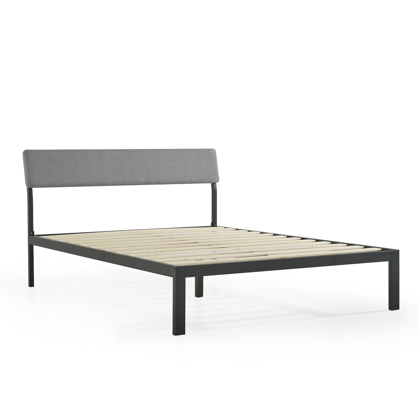 Cama Plataforma King Size con Cabecero de Tela Suave Gris y Somier de Láminas de Madera
