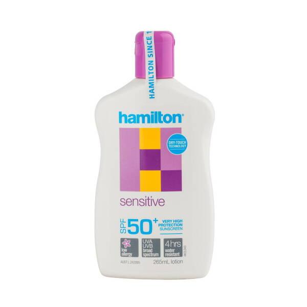 Sunscreen lotion Hamilton Sensitive SPF50+ fragrance-free, water-resistant, non-greasy on Tampa Home & Garden Store