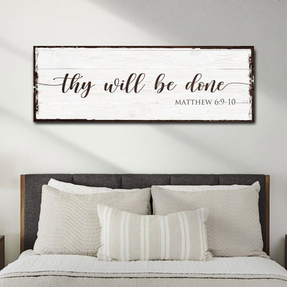 Thy Will Be Done Faith Sign II canvas with whitewashed panel and brown script Tailored Canvases on Tampa Home & Garden Store