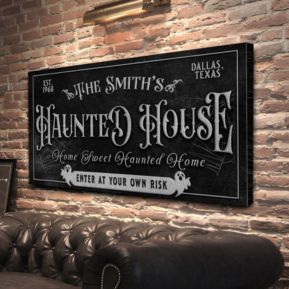Personalized Haunted House Sign II canvas by Tailored Canvases with black chalkboard finish on Tampa Home & Garden Store