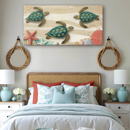 3D Coastal Wall Art VII canvas by Tailored Canvases with turquoise sea turtles and shells on Tampa Home & Garden Store