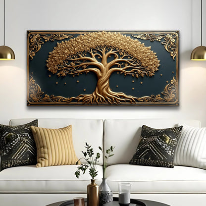 3D Celtic Tree Of Life Wall Art II canvas by Tailored Canvases gold tree on navy backdrop frame on Tampa Home & Garden Store