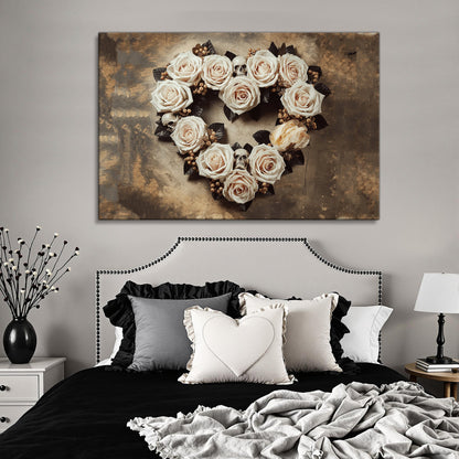 Skull and Flowers Wall Art V canvas by Tailored Canvases; ivory roses with skull accents on Tampa Home & Garden Store