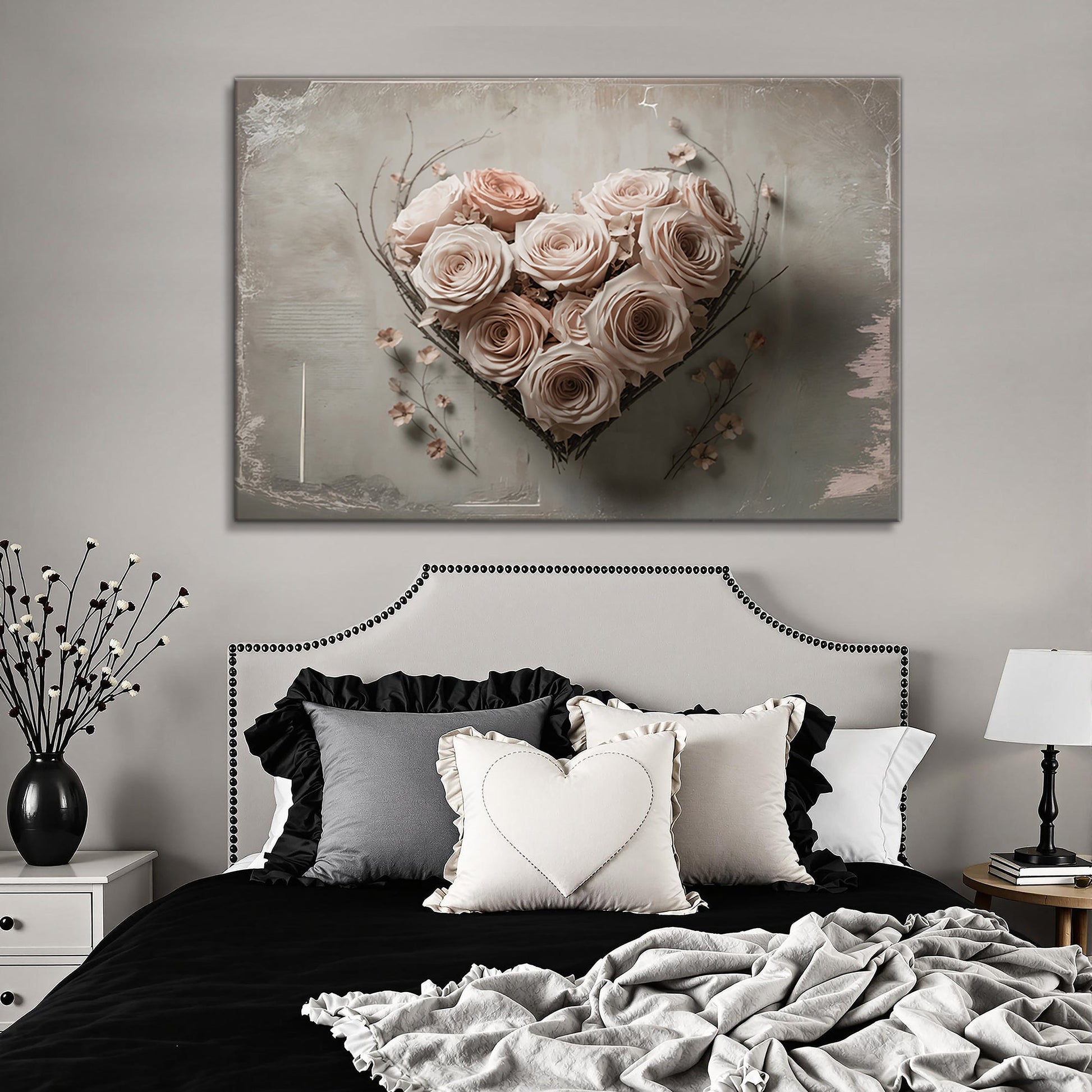 Floral Heart Wall Art canvas with pale pink rose bouquet forming a heart on Tampa Home & Garden Store