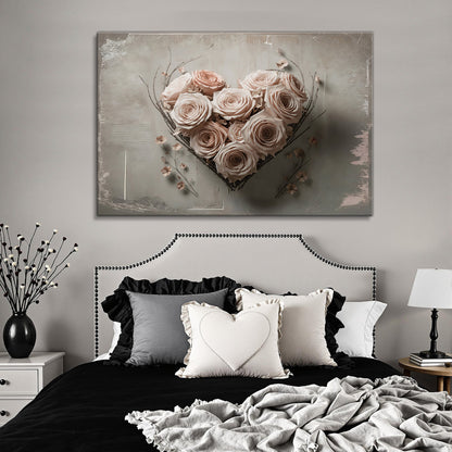 Floral Heart Wall Art canvas with pale pink rose bouquet forming a heart on Tampa Home & Garden Store