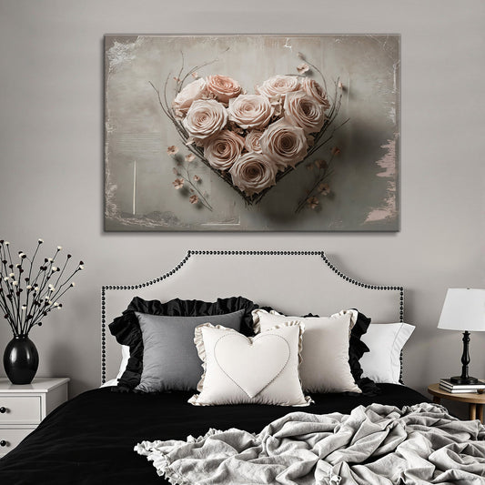 Floral Heart Wall Art canvas with pale pink rose bouquet forming a heart on Tampa Home & Garden Store