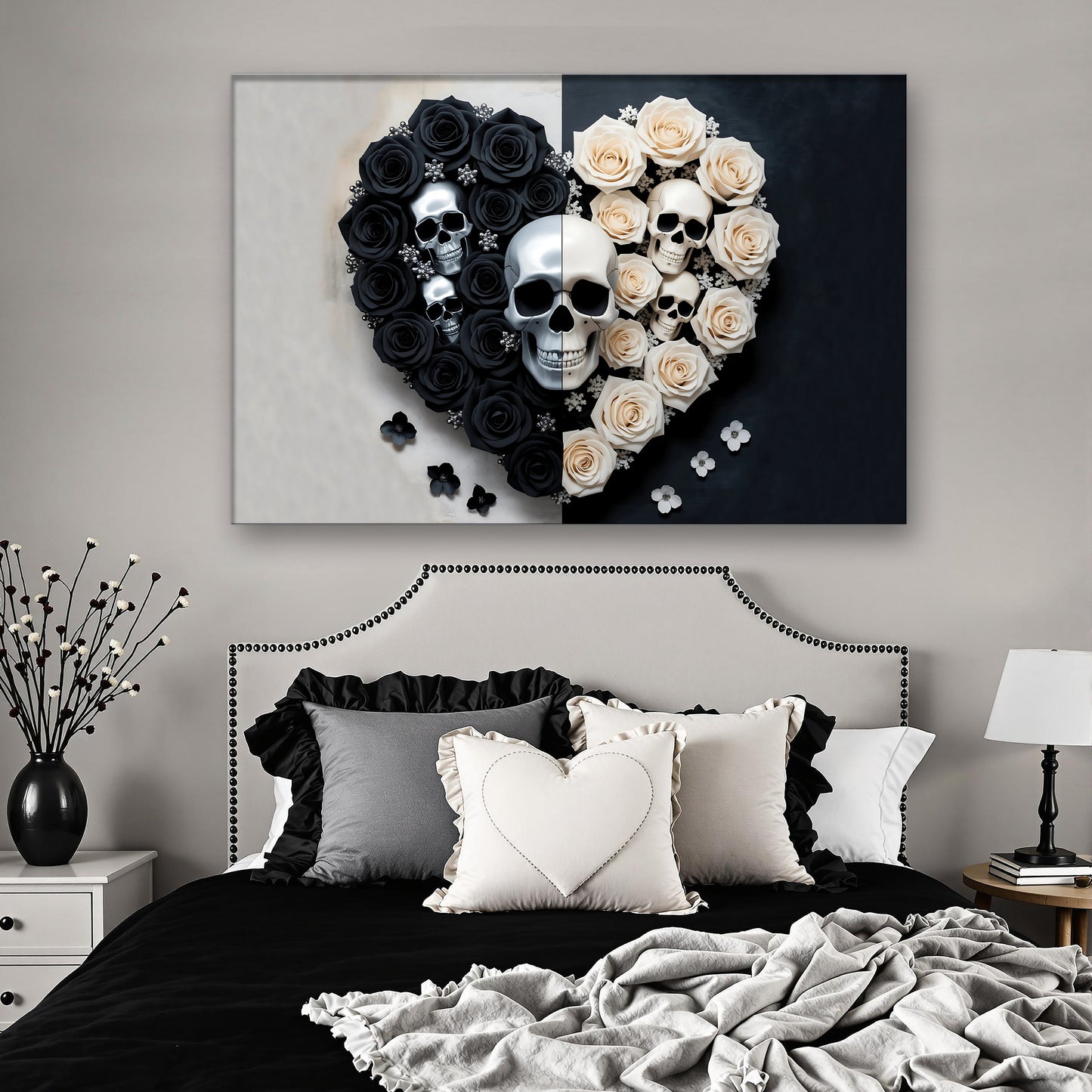 Skull and Flowers Wall Art XIII canvas with black and ivory roses skulls Tailored Canvases on Tampa Home & Garden Store