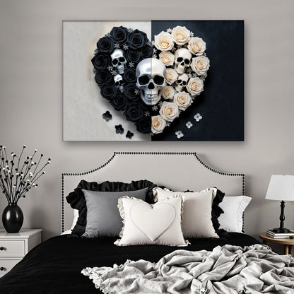 Skull and Flowers Wall Art XIII canvas with black and ivory roses skulls Tailored Canvases on Tampa Home & Garden Store