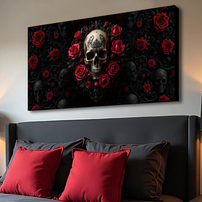 Canvas wall art 3D Rose and Skull III by Tailored Canvases black background with red roses on Tampa Home & Garden Store