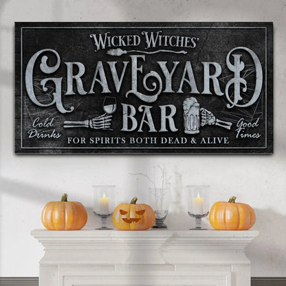 Wicked Witches' Graveyard Bar canvas sign with GRAVEYARD lettering and hands on Tampa Home & Garden Store