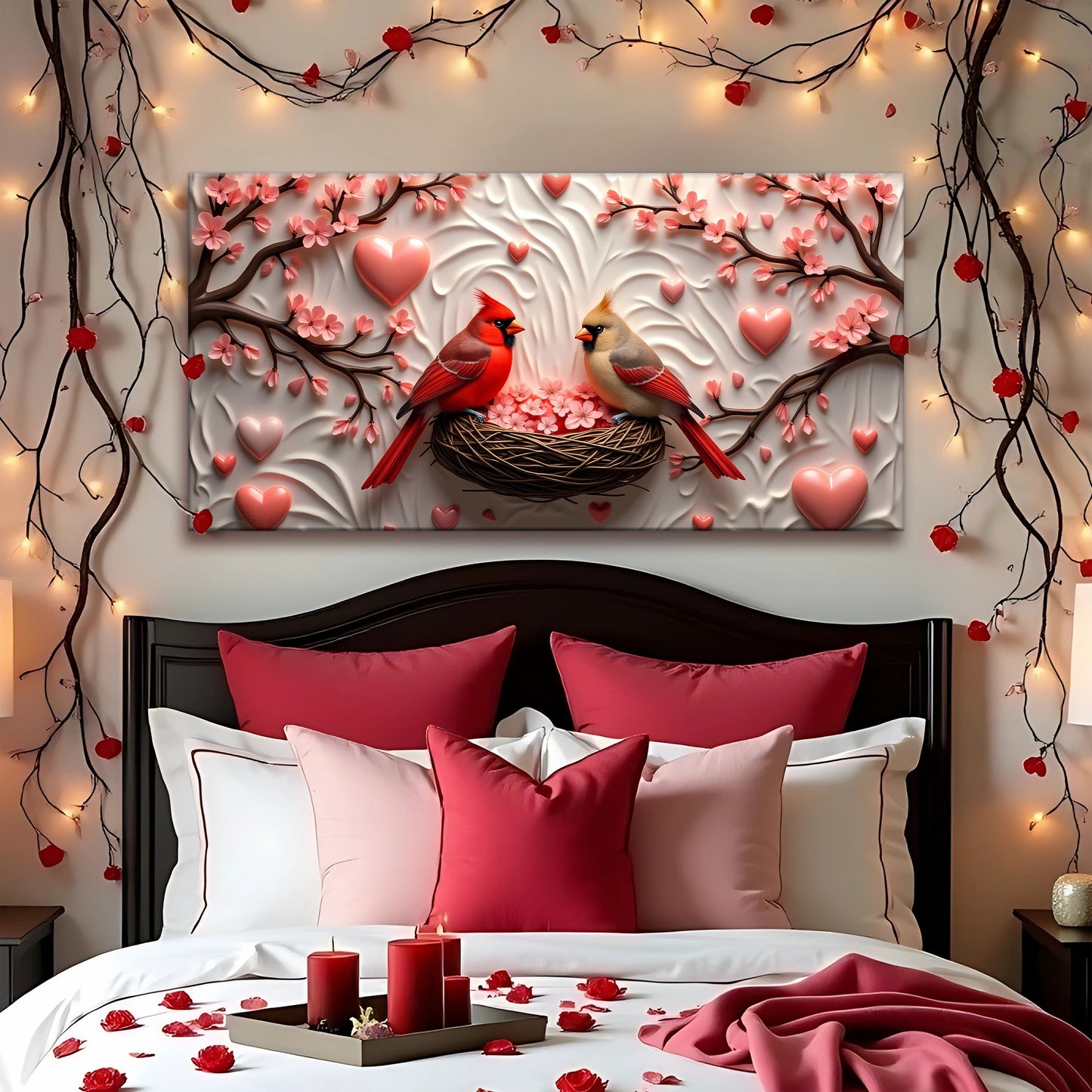 3D Cardinals Wall Art IV canvas Tailored Canvases; pink blossoms on branches with cardinals on Tampa Home & Garden Store