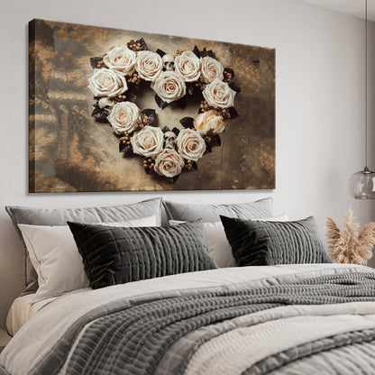 Skull and Flowers Wall Art V canvas with cream roses and skull accents against bronze backdrop on Tampa Home & Garden Store