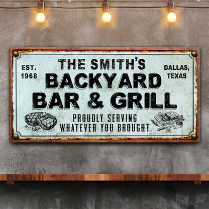 Backyard Bar & Grill canvas sign by Tailored Canvases on Tampa Home & Garden Store