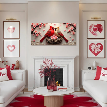 3D Cardinals Wall Art VI canvas by Tailored Canvases, two red and beige cardinals on a nest on Tampa Home & Garden Store