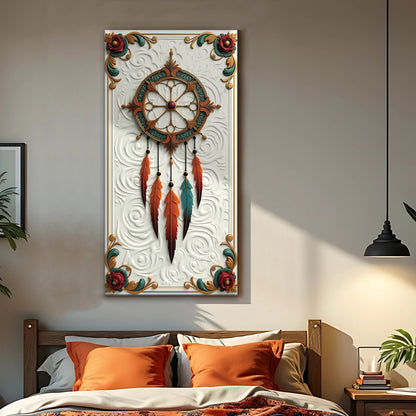 3D Whispering Feathers Wall Art III canvas by Tailored Canvases with teal and orange feathers on an embossed white panel on Tampa Home & Garden Store