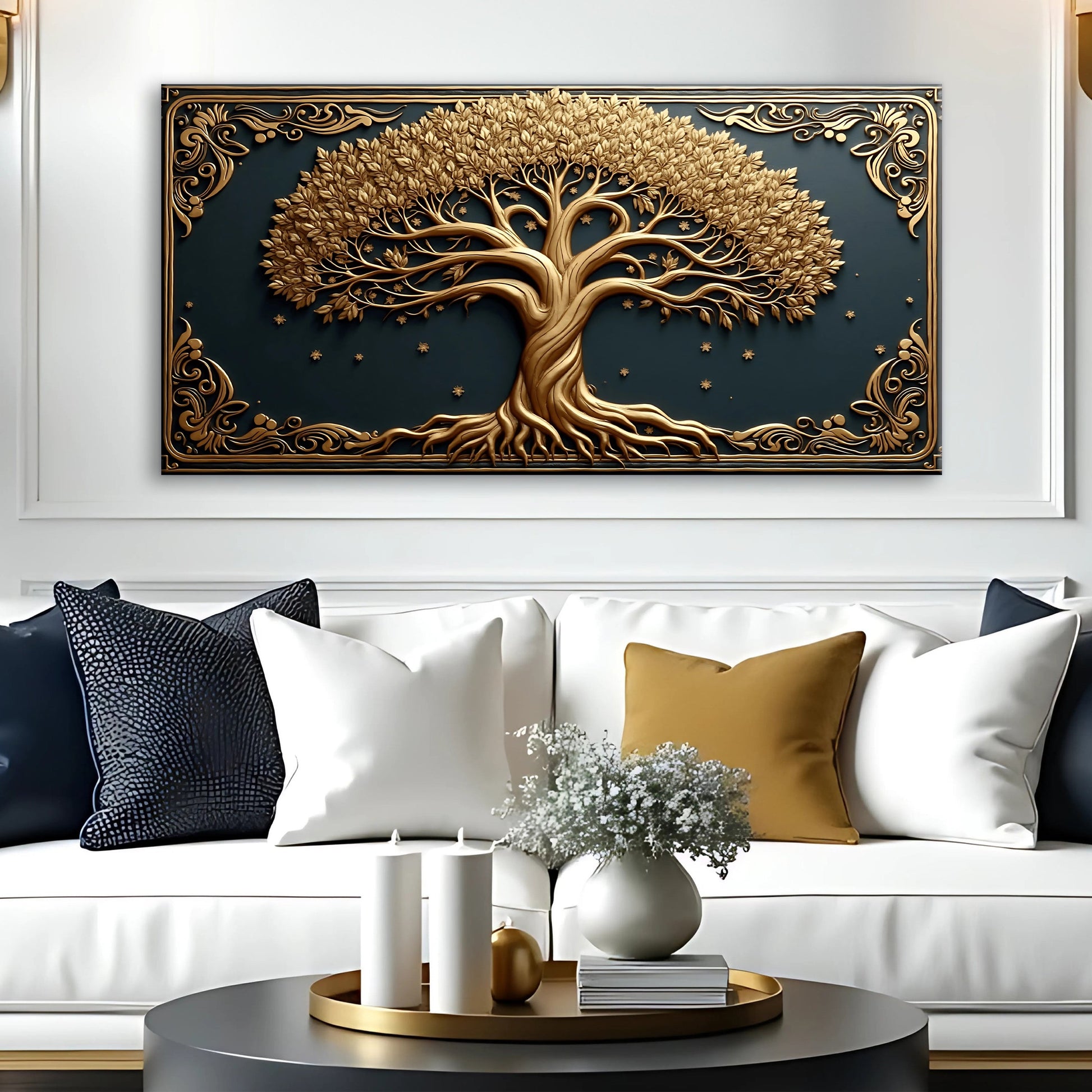 3D Celtic Tree Of Life Wall Art II canvas by Tailored Canvases, gold relief on Tampa Home & Garden Store