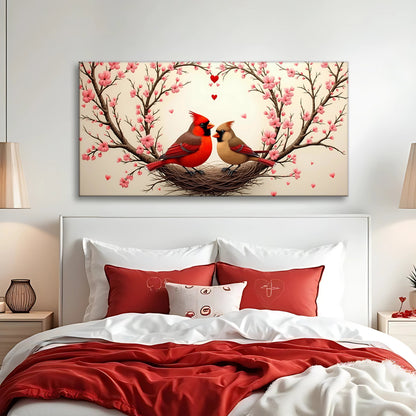 3D Cardinals Wall Art II canvas showing two cardinals on a nest among pink blossoms on Tampa Home & Garden Store