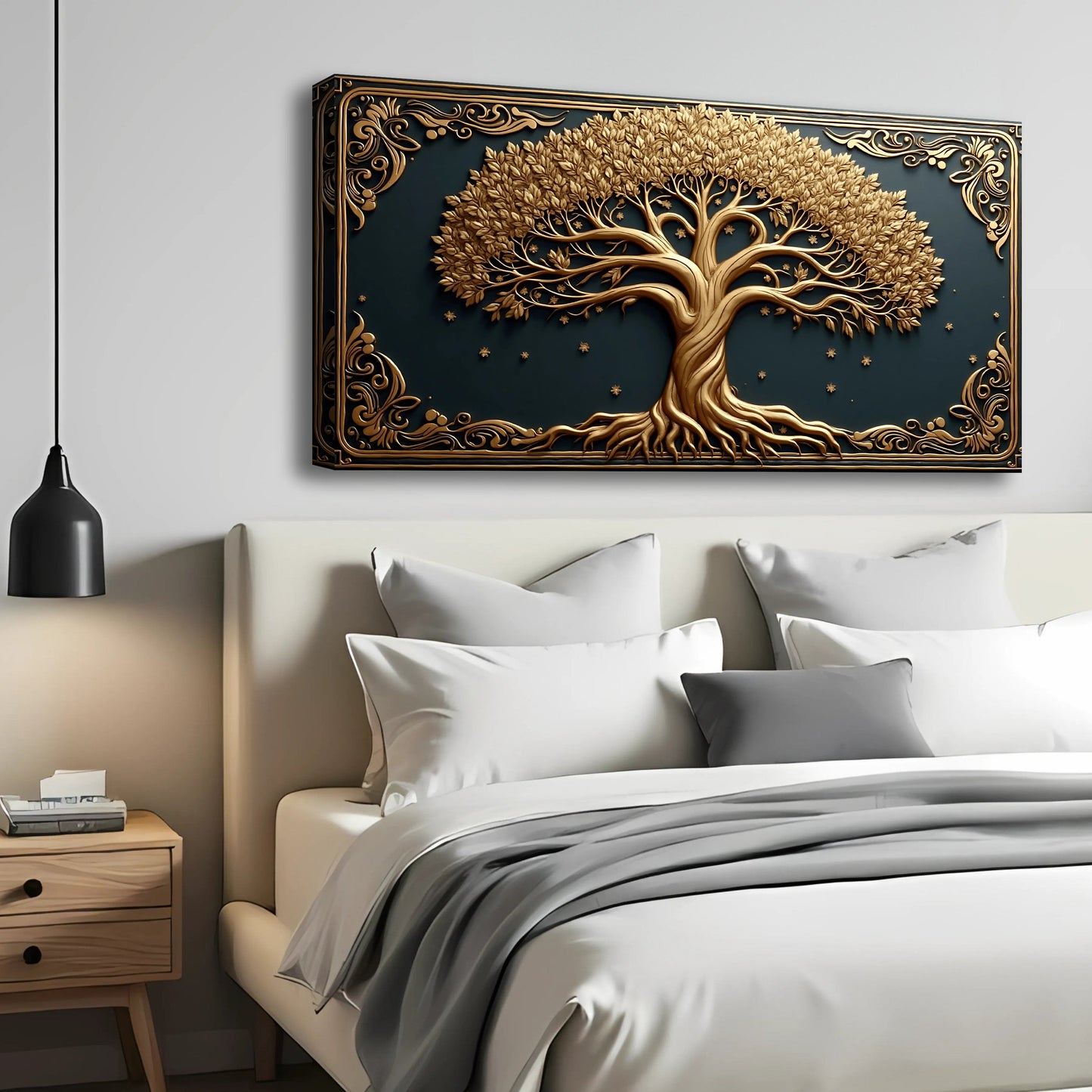 3D Celtic Tree Of Life Wall Art II canvas by Tailored Canvases, gold relief on background on Tampa Home & Garden Store