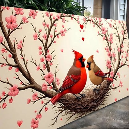 3D Cardinals Wall Art II canvas by Tailored Canvases shows pink blossoms with two red cardinals on Tampa Home & Garden Store