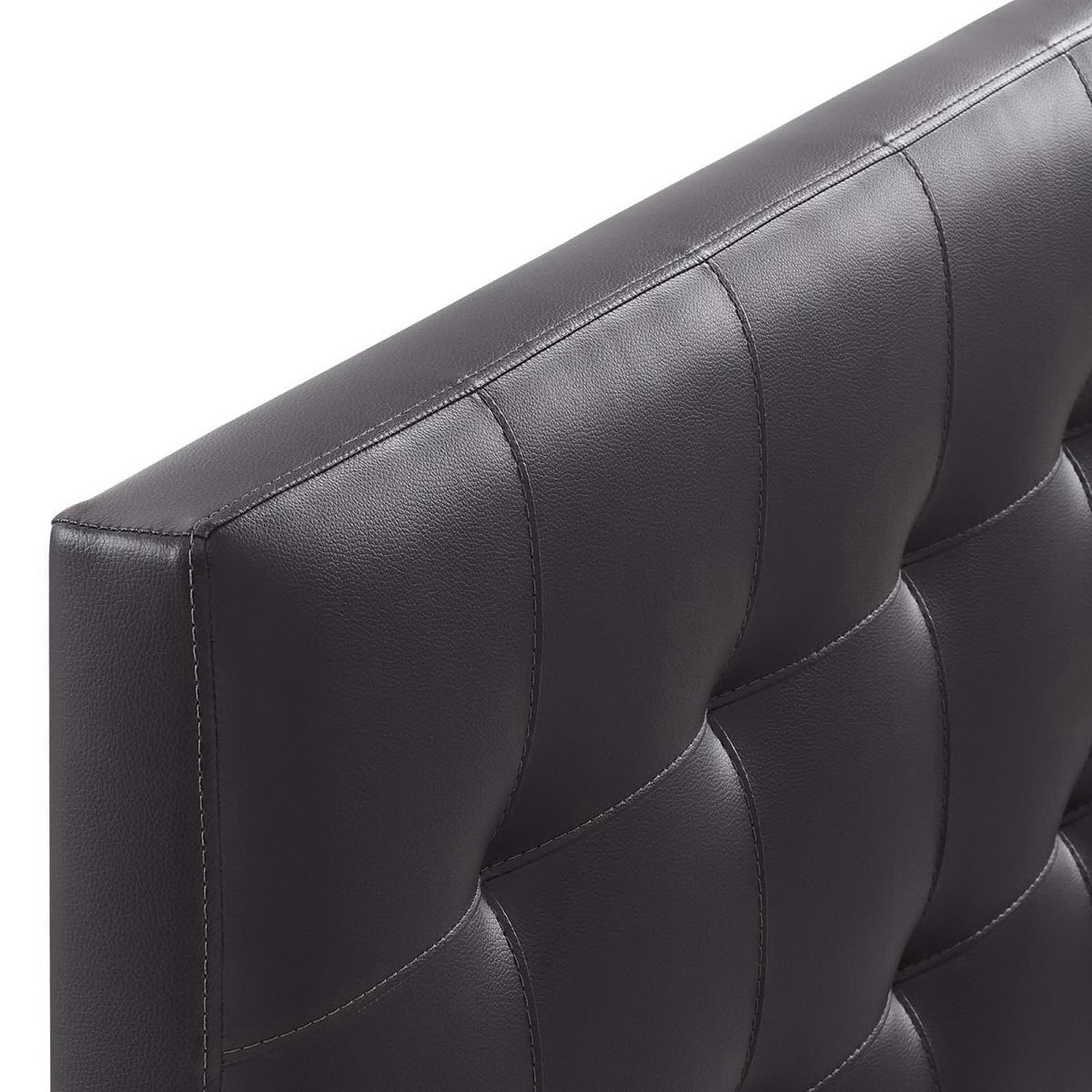 Lily Upholstered Vinyl King Headboard in black vinyl with stitched panel seams by HouseOfZazla on Tampa Home & Garden Store