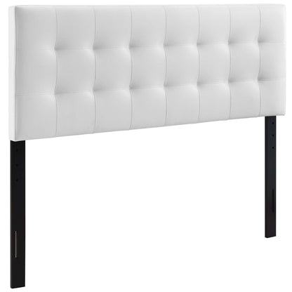 Lily Upholstered Vinyl King Headboard white tufted vinyl with square panels on metal legs on Tampa Home & Garden Store