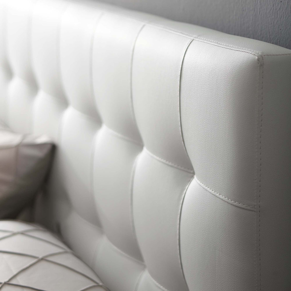Lily Upholstered Vinyl King Headboard by Modway, white padded headboard with stitched paneling on Tampa Home & Garden Store