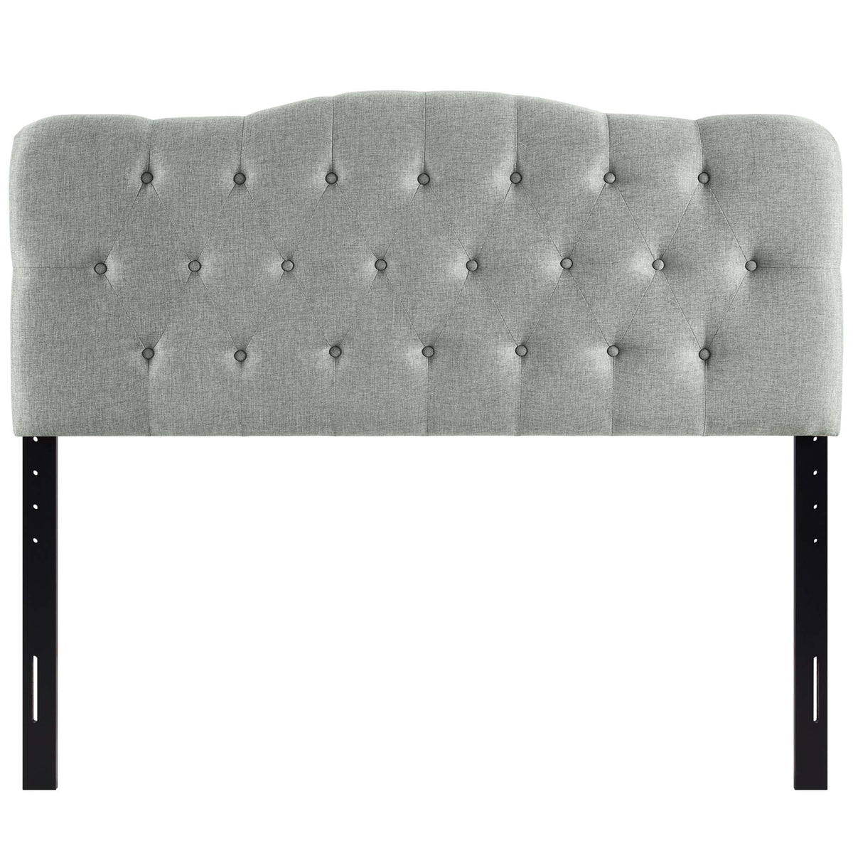 Annabel Upholstered Fabric Queen Headboard in soft gray with diamond tufting on Tampa Home & Garden Store