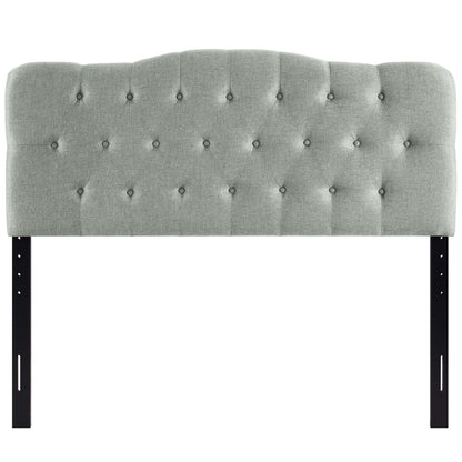 Annabel Upholstered Fabric Queen Headboard in soft gray with diamond tufting on Tampa Home & Garden Store