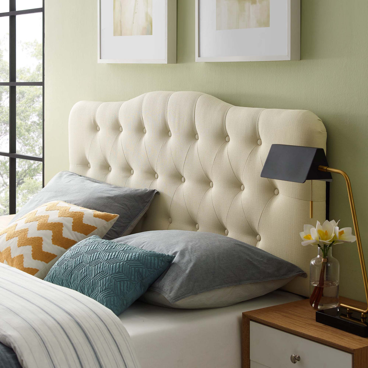 Annabel Upholstered Fabric Queen Headboard in beige tufted fabric by Modway on Tampa Home & Garden Store
