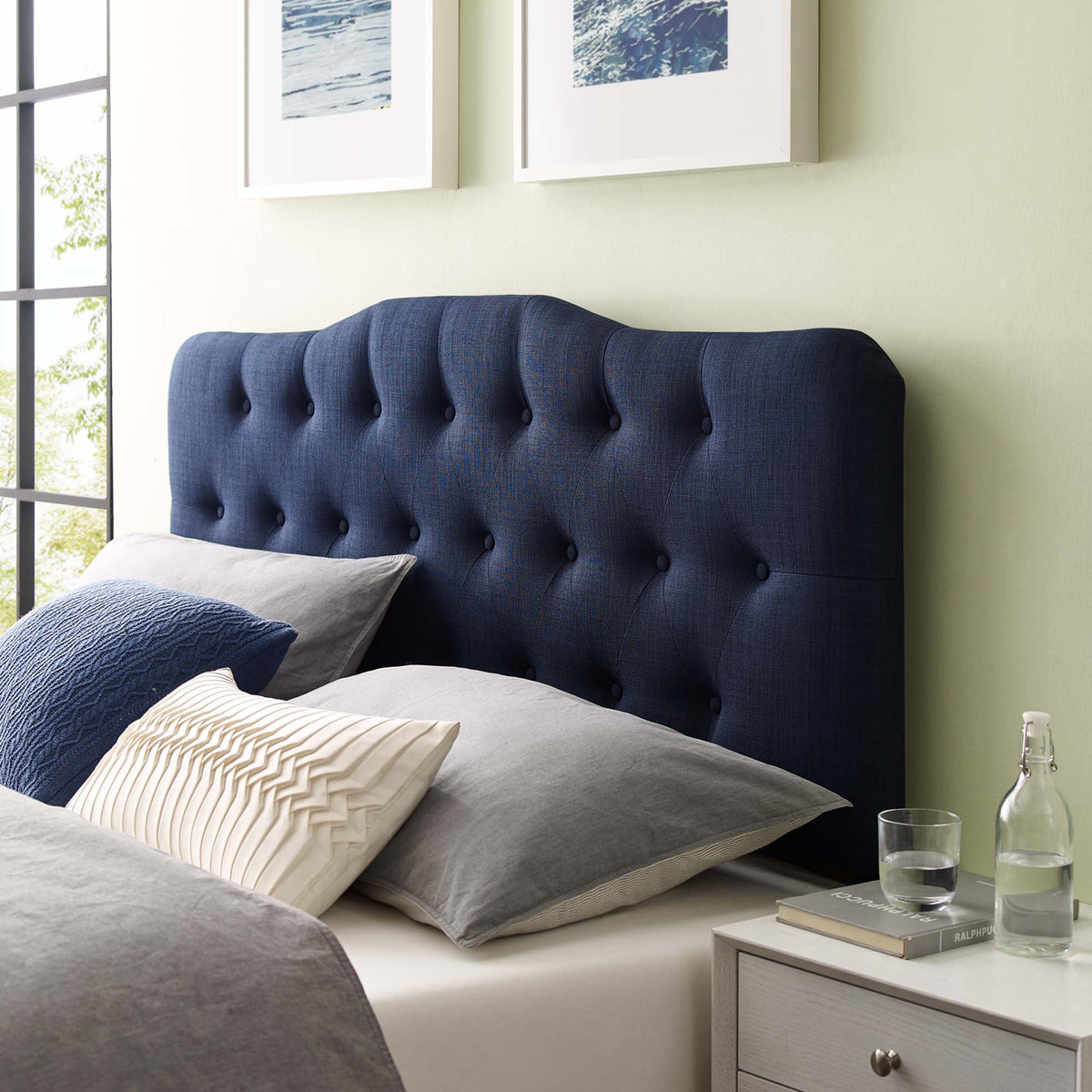 Annabel Upholstered Fabric Queen Headboard by Modway; deep blue tufted fabric on Tampa Home & Garden Store