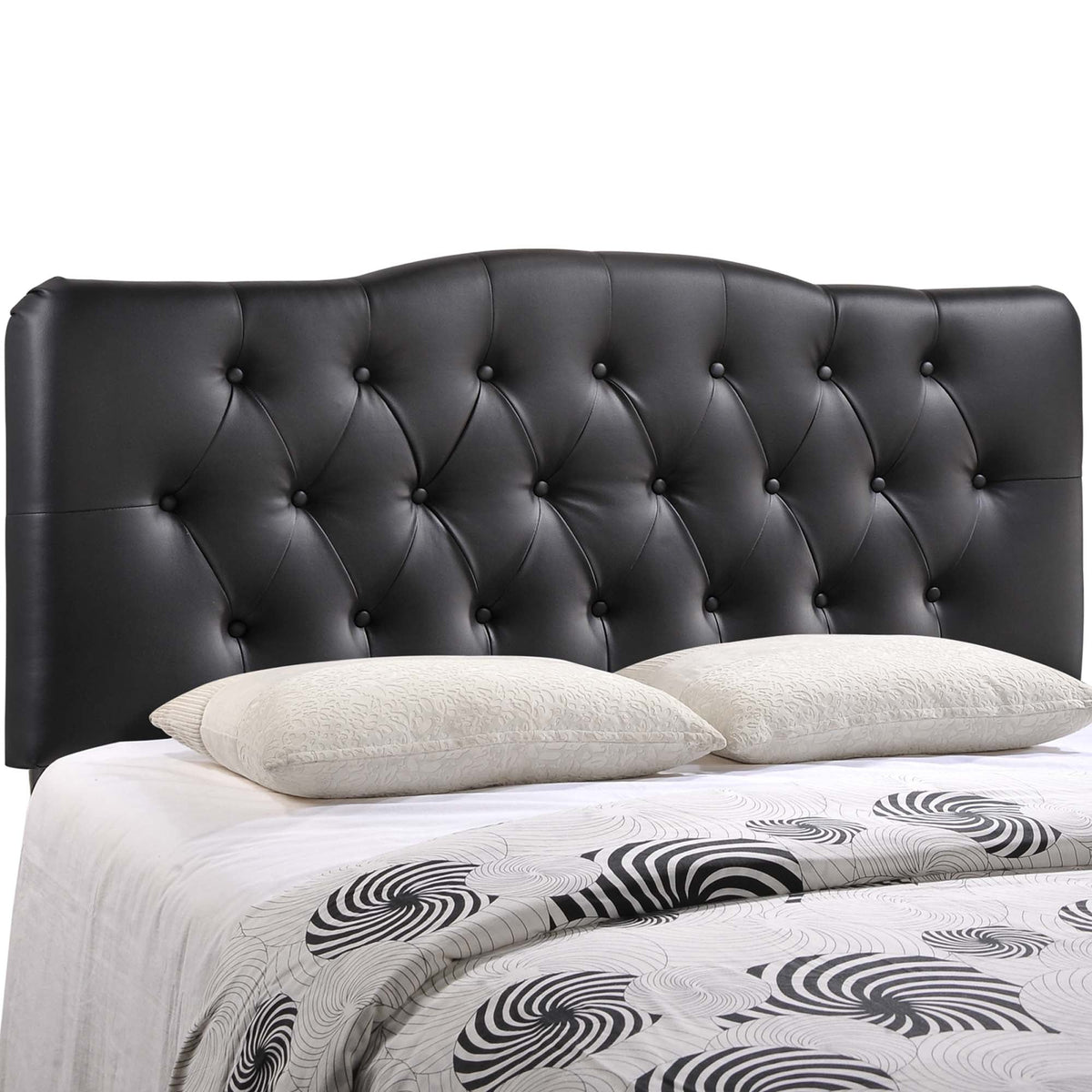 Annabel Upholstered Vinyl Queen Headboard by Modway, black tufted vinyl with button details on Tampa Home & Garden Store