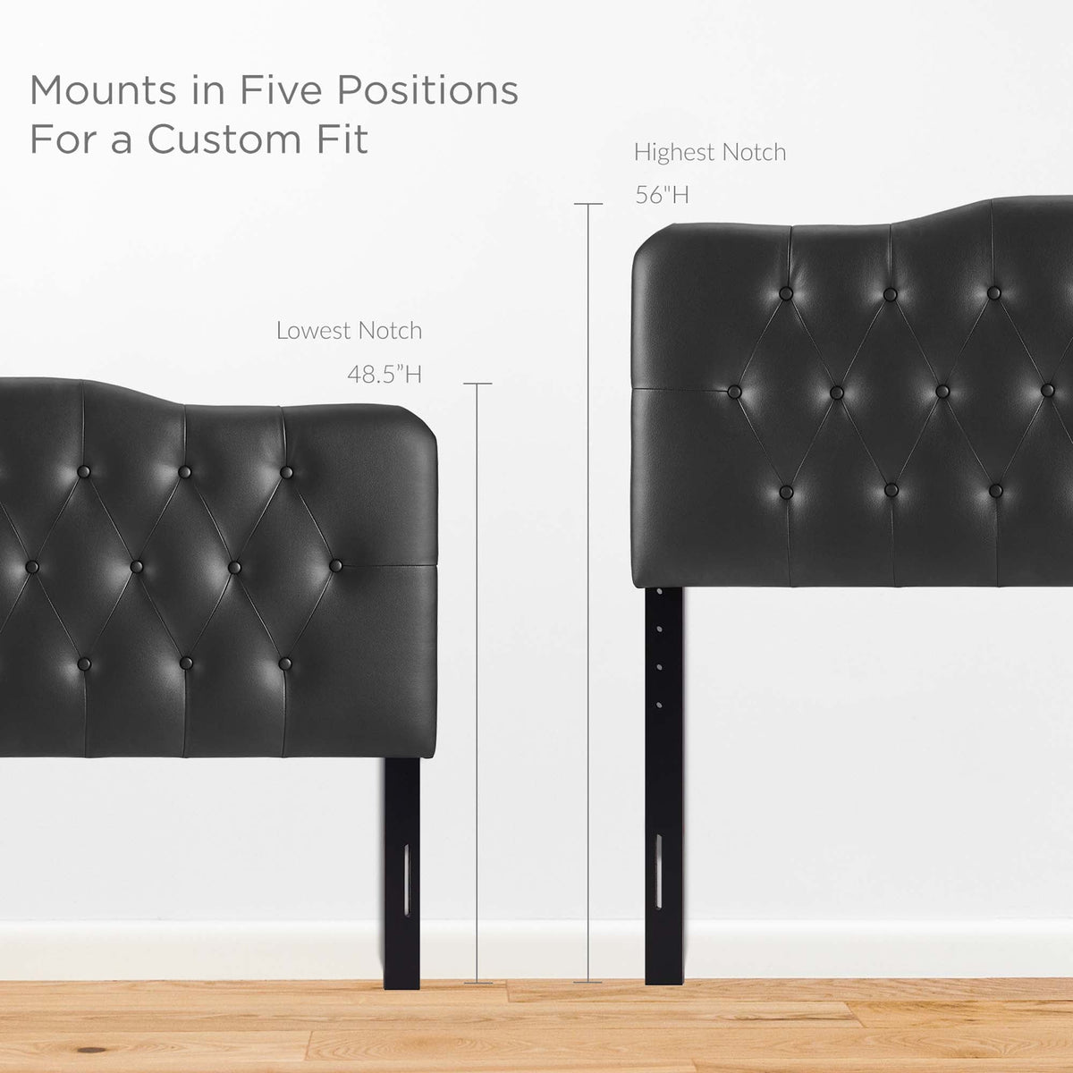 Annabel Upholstered Vinyl Queen Headboard by Modway, black diamond-tufted with metal legs on Tampa Home & Garden Store