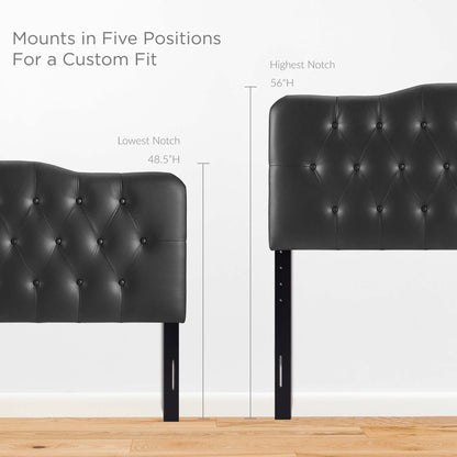 Annabel Upholstered Vinyl Queen Headboard by Modway, black diamond-tufted with metal legs on Tampa Home & Garden Store