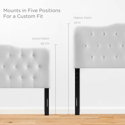 Annabel upholstered vinyl queen headboard, dual tufting with diamond pattern on black legs on Tampa Home & Garden Store