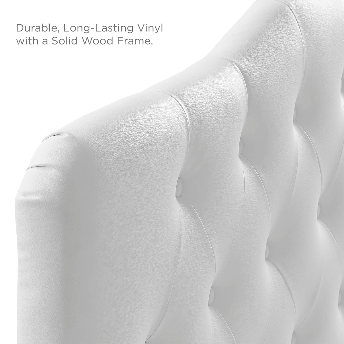 Annabel upholstered vinyl queen headboard in white with tufted curved panels on Tampa Home & Garden Store